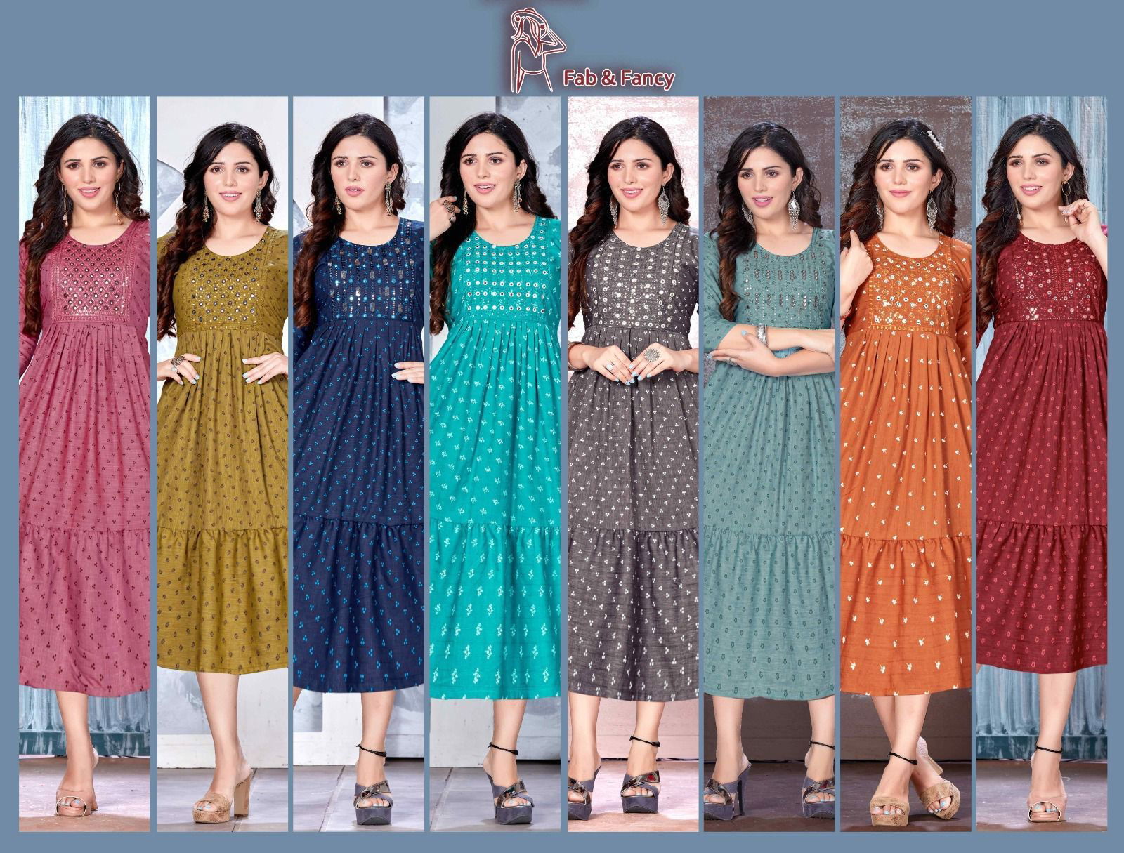 Beauty Fab Fabulous Bombay Rayon Embroidery Kurtis Catalog
